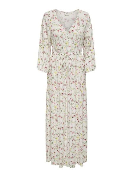JDY SEZEN LIFE 3/4 MAXI DRESS, Cloud Dancer,CORAL DITSY FLOWER, Kjole