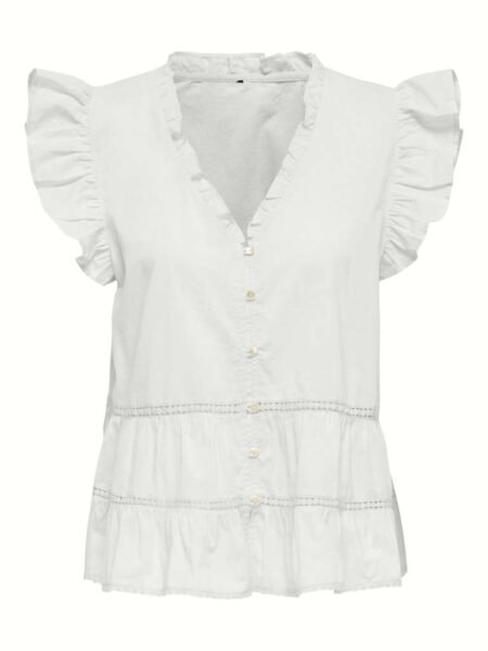 JDY JULIA S/L LACE TOP WVN EXP, Bluse ,  Cloud Dancer- Hvit / Offwhite