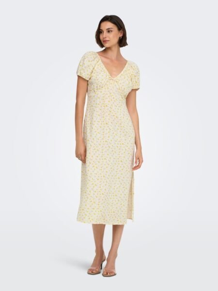 JDY LYDIA S/S MIDI DRESS WVN EXP, KJOLE, Cloud Dancer YELLOW FLOWER