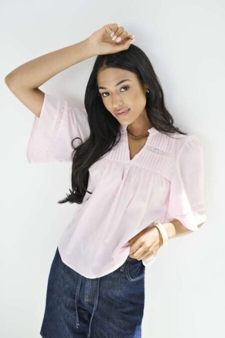 JDY JULIE 2/4 LACE DETAIL TOP WVN EXP, Festival Bloom - Lys Rosa