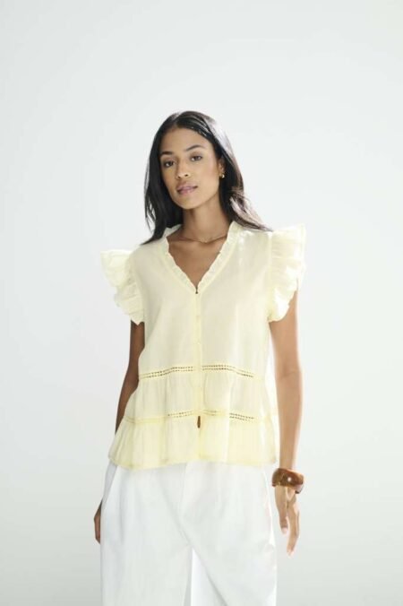 JDY JULIA S/L LACE TOP WVN EXP, Bluse, Pear Sorbet - Lys Gul