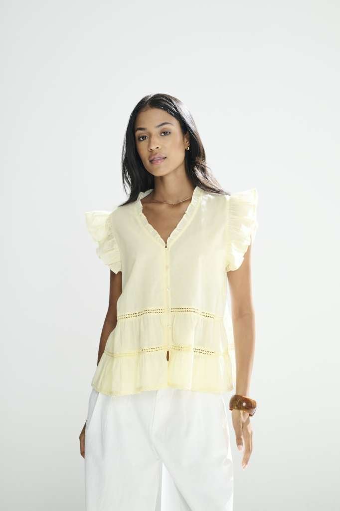 JDY JULIA S/L LACE TOP WVN EXP, Bluse, Pear Sorbet - Lys Gul - Bilde 2
