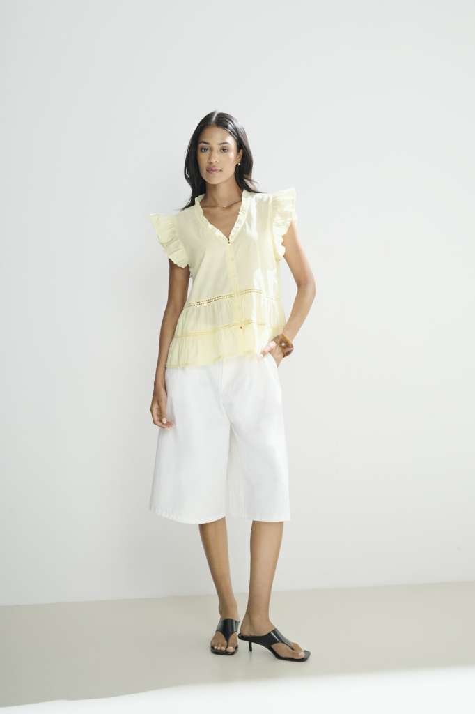 JDY JULIA S/L LACE TOP WVN EXP, Bluse, Pear Sorbet - Lys Gul - Bilde 3