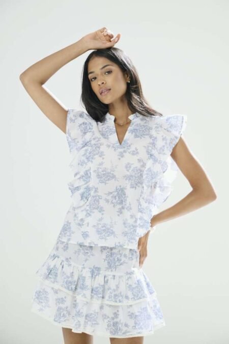 JDY ALBERTE MW LAYER SKIRT WVN EXP- Skjørt Med Volang, Cloud Dancer  ABSTRACT FLOWERS