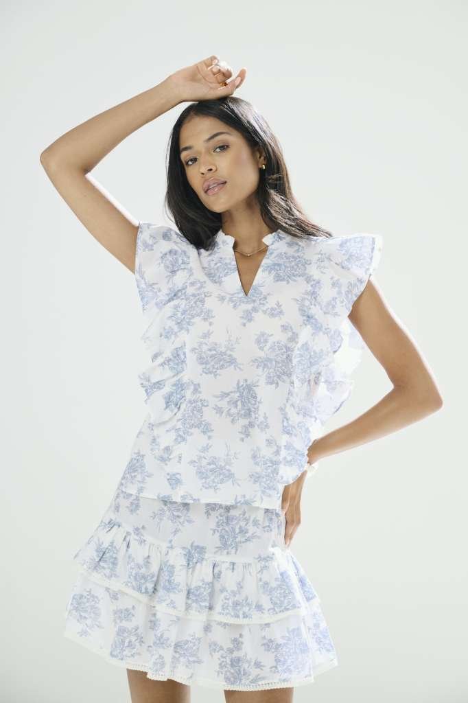 JDY ALBERTE MW LAYER SKIRT WVN EXP- Skjørt Med Volang, Cloud Dancer  ABSTRACT FLOWERS