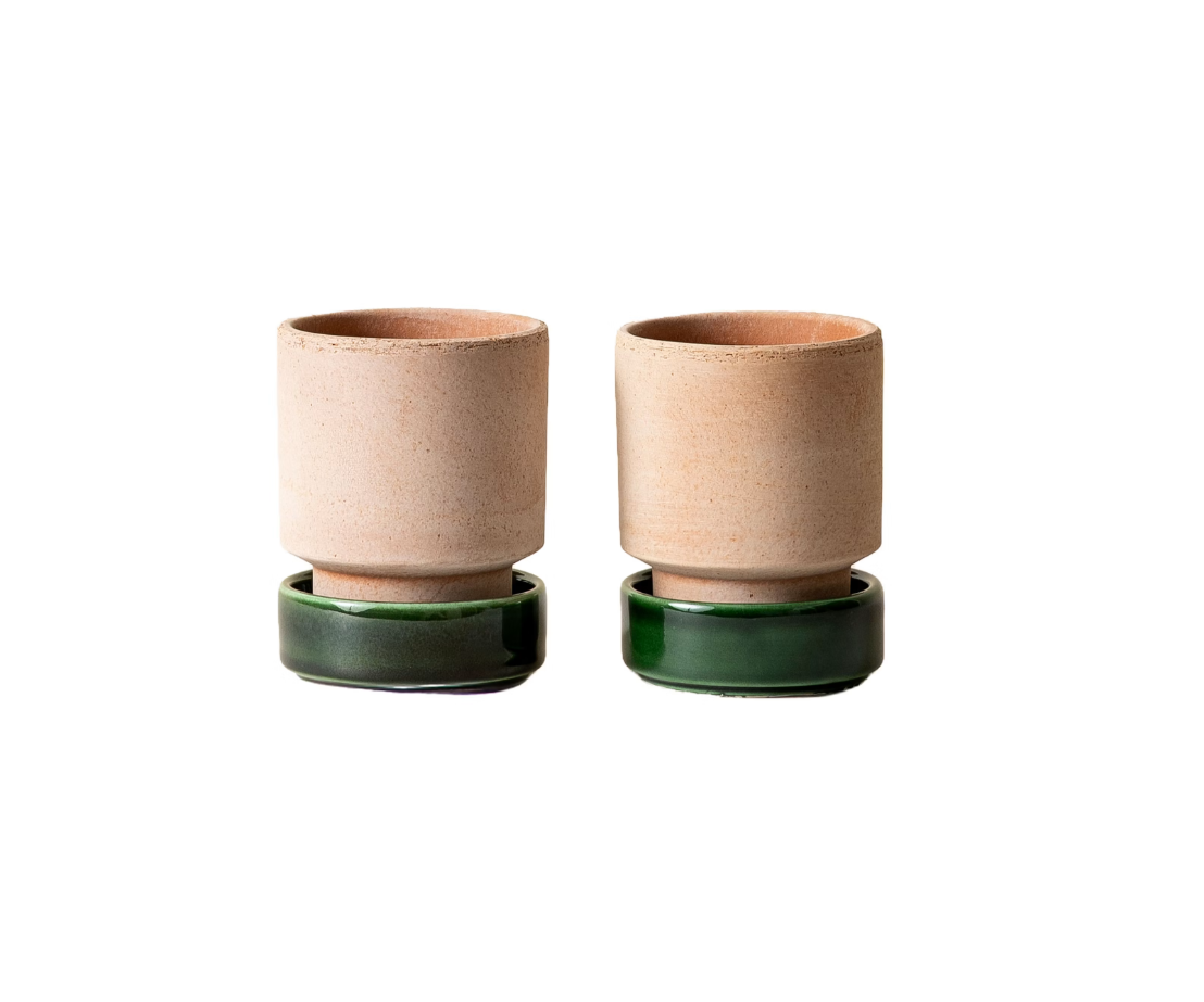 Bergs Potter Hoff RAW Rosa/GLAZED Emerald Green, Ø 8 cm, 2-pack - Bilde 2