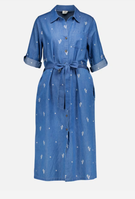 JDY KAI 3/4 MIDI SHIRT DRESS WVN DIA, KJOLE, Light Blue Denim CLOUD DANCER EMB