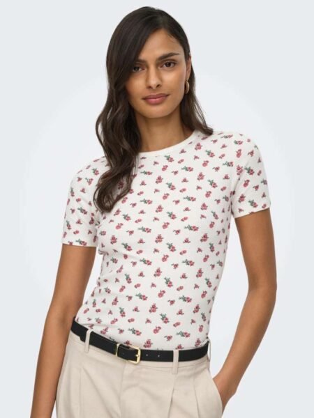 JDY LUCKY S/S O NECK TOP - T Skjorte, JRS NOOS, Cloud Dancer Rose