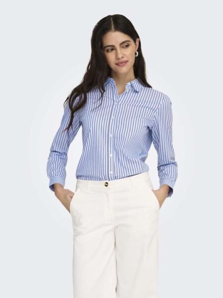 JDY MIO L/S SHIRT- Skjorte WVN NOOS,  XS/34 - XXL/44,  Cashmere Blue CLOUD DANCER AND BROWN, Lys Blå Stripet