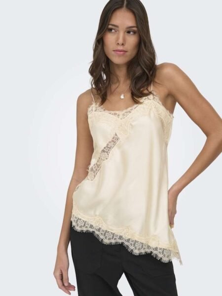 JDY FIFI S/L ASYM LACE SINGLET WVN NOOS, Birch LACE
