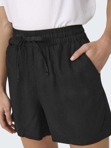 JDY SAY HW LINEN STRING SHORTS WVN NOOS, Viskose Og Linnblanding, Black , Sort