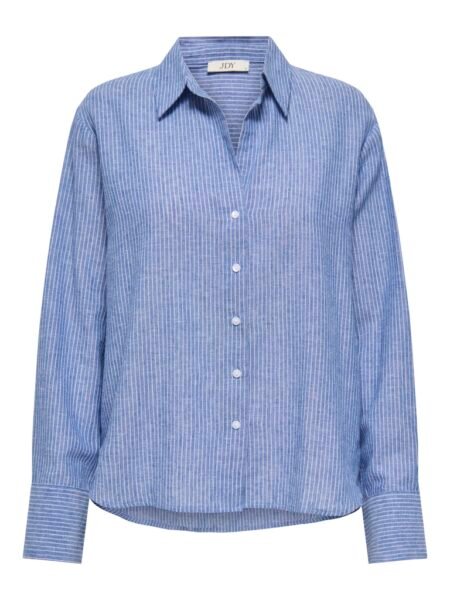 JDY MILA L/S LOOSE LINEN SHIRT WVN ,Skjorte i Bomull Og Lin, Star Sapphire CLOUD DANCER