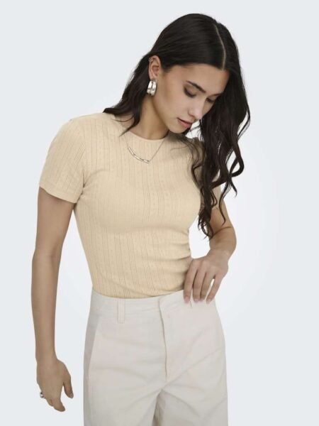 JDY SALSA MIA LIFE S/S O NECK TOP JR NOOS, T-skjorte, Humus