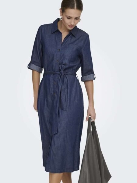 JDY KAI 3/4 MIDI SHIRT DRESS WVN DIA, KJOLE, Medium Blue Denim