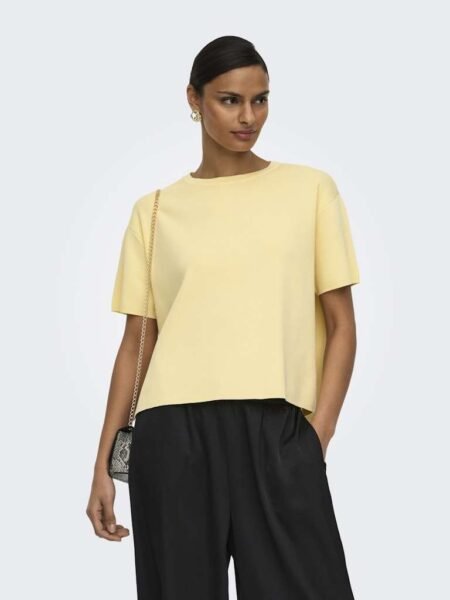 JDY ASTRA S/S O-NECK SLIT PULLOVER KNT- Topp/ T skjorte, Double Cream