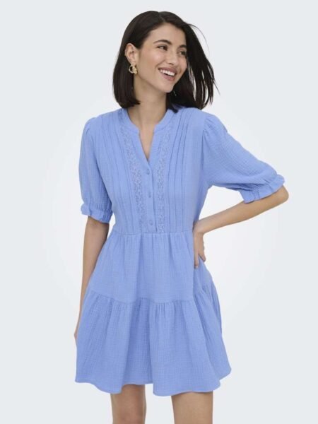 JDY THEIS LIFE 2/4 LACE DRESS WVN DIA , Kjole i Bomullsmusselin, Blue Bonnet - Blå