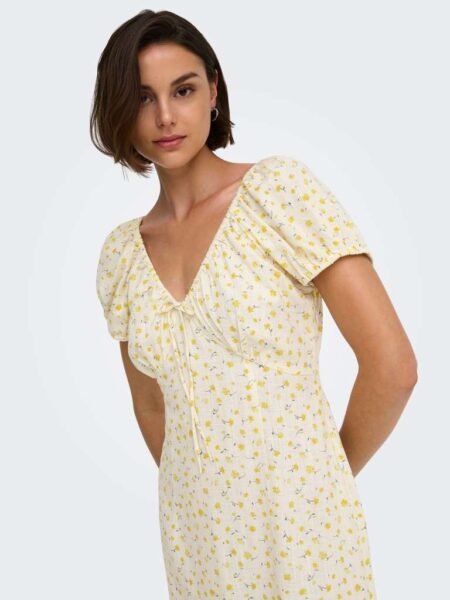 JDY LYDIA S/S MIDI DRESS WVN EXP, KJOLE, Cloud Dancer YELLOW FLOWER