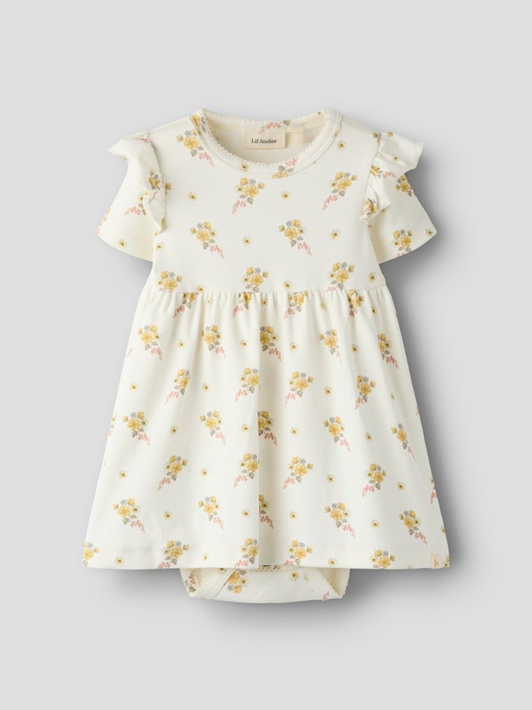 LIL ATELIER GAYO SIN SS BODY DRESS, Kjole, Coconut Milk FLOWER - Bilde 3