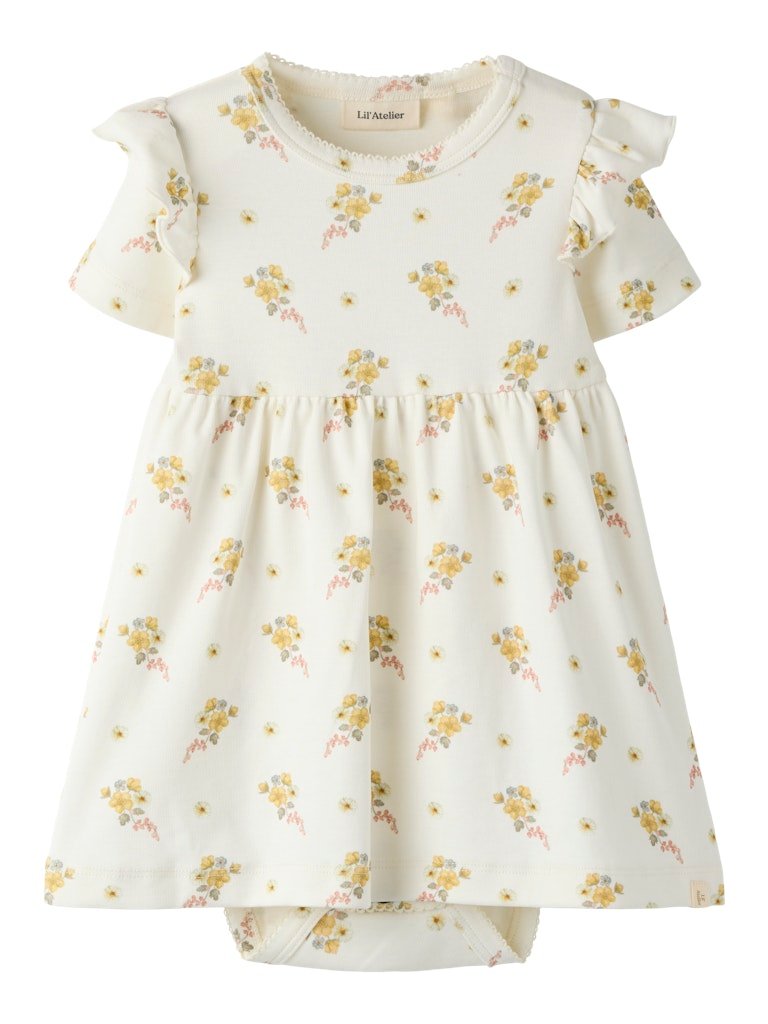 LIL ATELIER GAYO SIN SS BODY DRESS, Kjole, Coconut Milk FLOWER