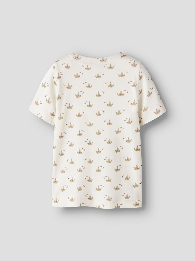 LIL ATELIER GAYO SOR SS SLIM TOP, T Skjorte Med Seilbåt Motiv, Coconut Milk BOAT - Bilde 4