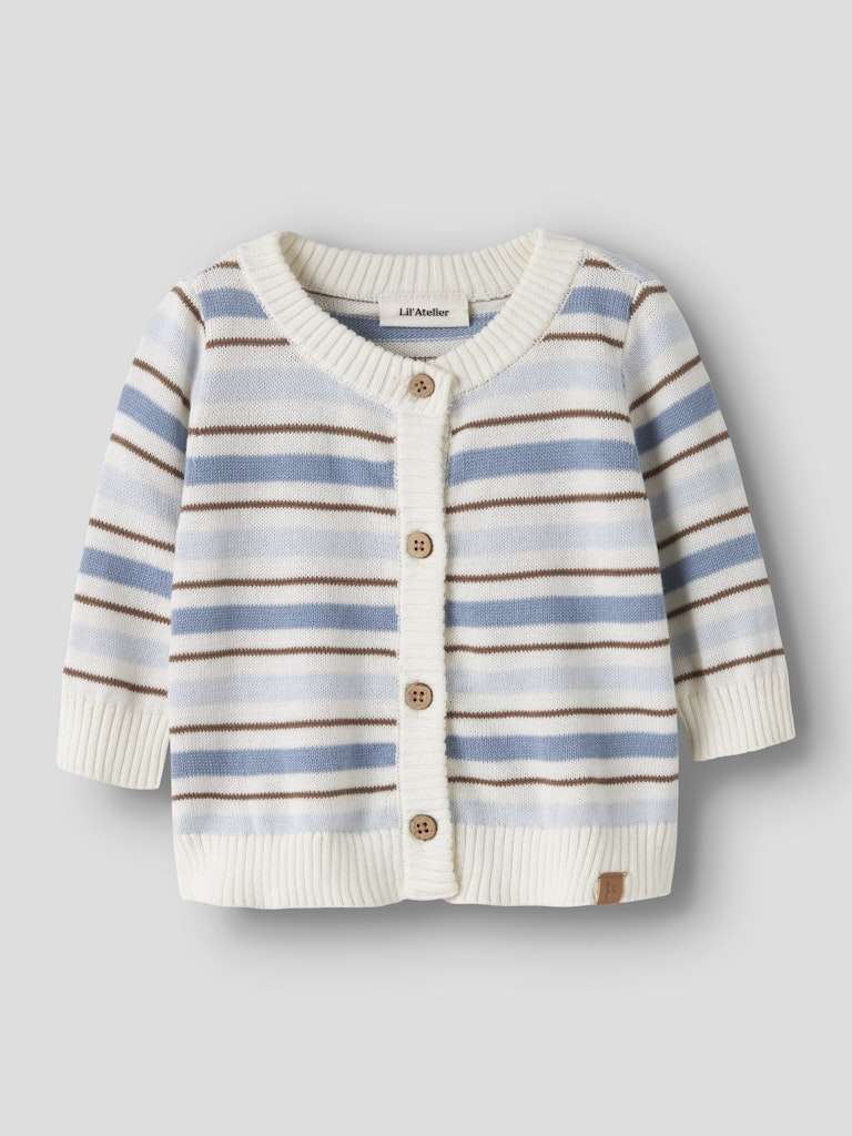 LIL ATELIER HITO LS KNIT CARD, Strikket Cardigan I Bomull, Coconut Milk_DUSTY BLUE