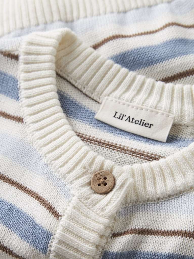 LIL ATELIER HITO LS KNIT CARD, Strikket Cardigan I Bomull, Coconut Milk_DUSTY BLUE - Bilde 2