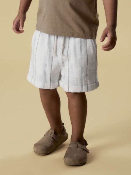 LIL ATELIER JERAN LOOSE SHORTS, Coconut Milk, Offwhite med Brune Striper
