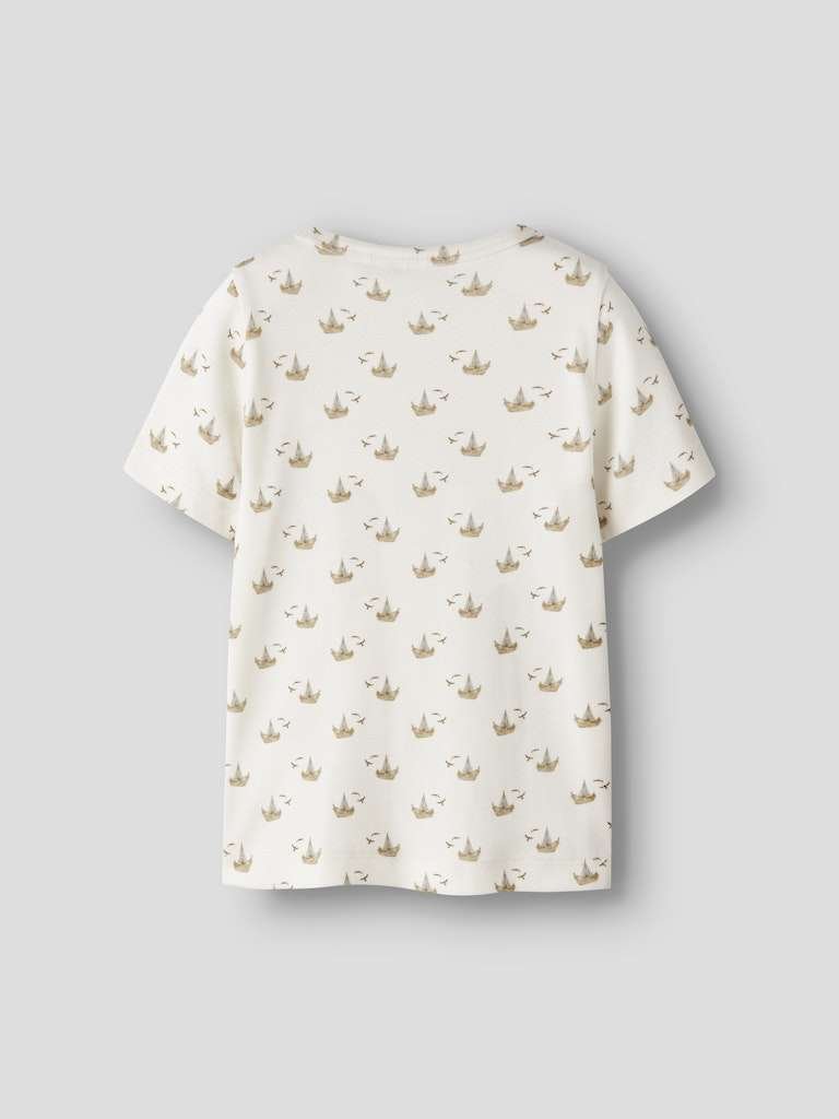 LIL ATELIER GAYO SOR SS SLIM TOP, T Skjorte Med Seilbåt Motiv, Coconut Milk BOAT - Bilde 7