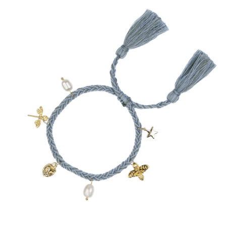 Dark Department Woven Friendship Braclet W/ Charms  MILIEU GREEN & COOL BLUE - Vevd Vennskaps Armbånd  Blå og grønnMix med Gullfarget Charms