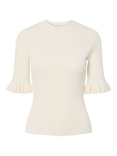 YAS MIKLA SS KNIT TOP S. NOOS, Strikket Topp, Pristine, Offwhite