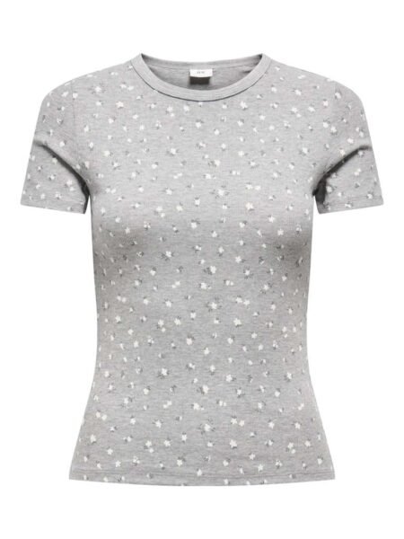JDY LUCKY S/S O NECK TOP - T Skjorte, JRS NOOS,Light Grey Melange SOFT FLOWER