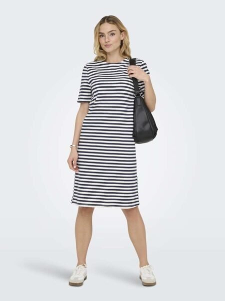 JDY ISA S/S DRESS JRS DIA, KJOLE, Cloud Dancer SKY CAPTAIN SMALL, Mørk Blåstripet