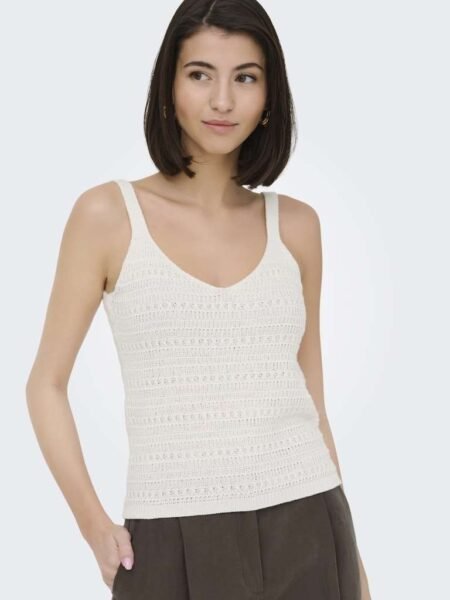 JDY TROPICA S/L V-NECK TOP KNT, Singlet, Cloud Dancer, Offwhite