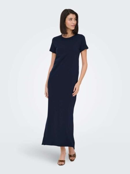 JDY AVA S/S O-NECK DRESS JRS DIA, Lang Kjole, Black Iris/Mørkeblå