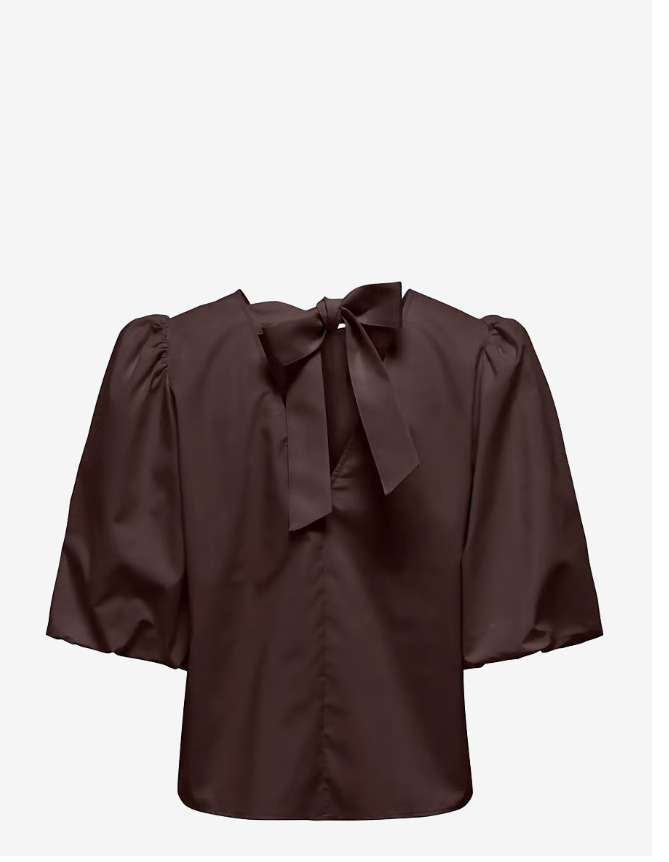 JDY MONILA 2/4 TENCEL BOW TOP WVN, Bluse/ Topp,Coffee Bean, Brun - Bilde 2