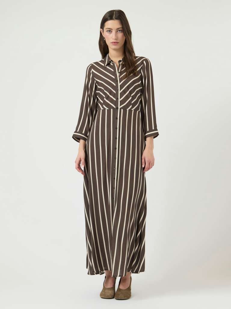 YAS SAVANNA LONG SHIRT DRESS S, Skjortekjole. NOOS, Chocolate Brown/Thin( Obs: Vi venter inn en sending til)