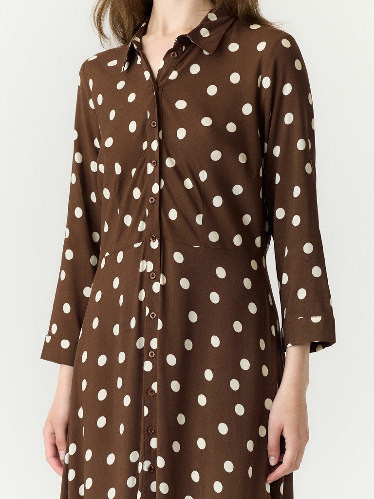 YAS SAVANNA LONG SHIRT DRESS S, Skjortekjole. NOOS, Pinecone Ecru dots print - Bilde 2