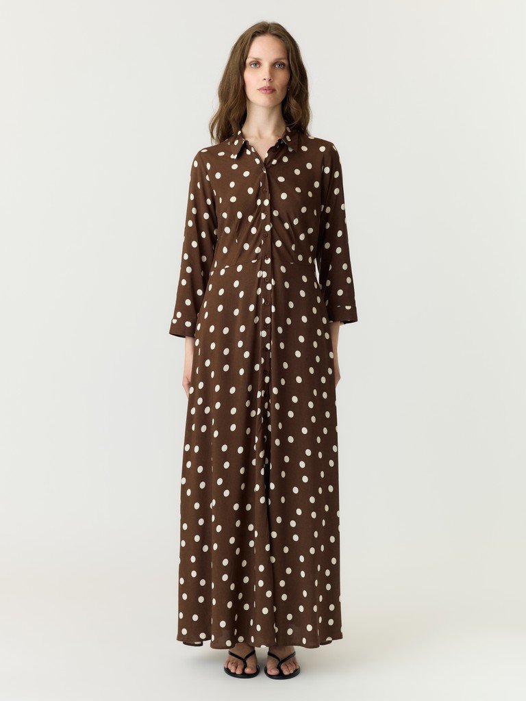 YAS SAVANNA LONG SHIRT DRESS S, Skjortekjole. NOOS, Pinecone Ecru dots print - Bilde 6