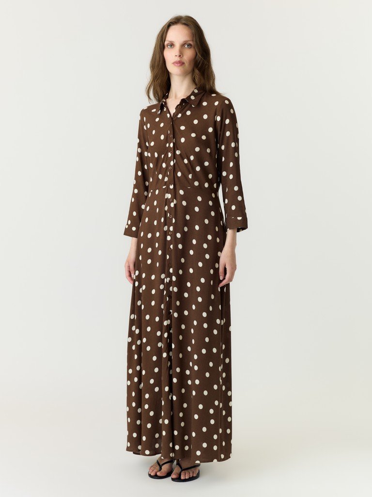 YAS SAVANNA LONG SHIRT DRESS S, Skjortekjole. NOOS, Pinecone Ecru dots print - Bilde 7