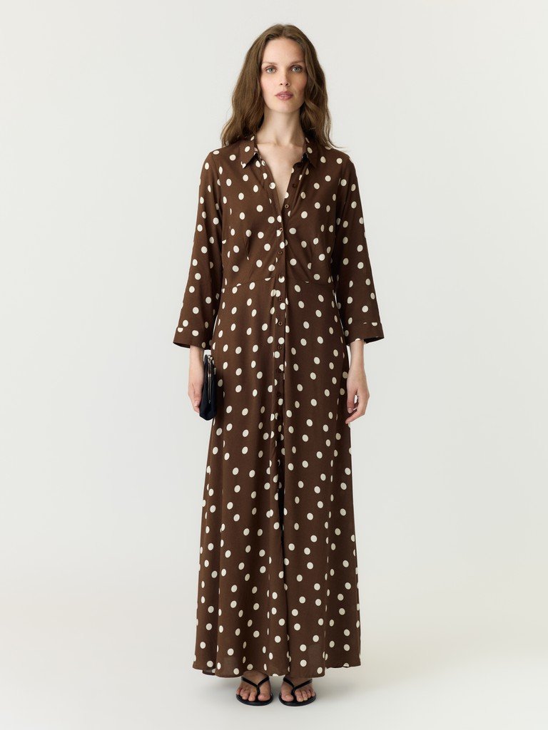 YAS SAVANNA LONG SHIRT DRESS S, Skjortekjole. NOOS, Pinecone Ecru dots print - Bilde 5