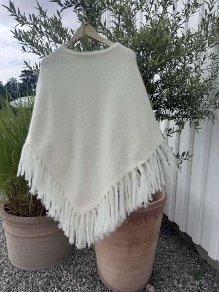 Rève, Caroline Poncho med Frynser, One Size, Off White
