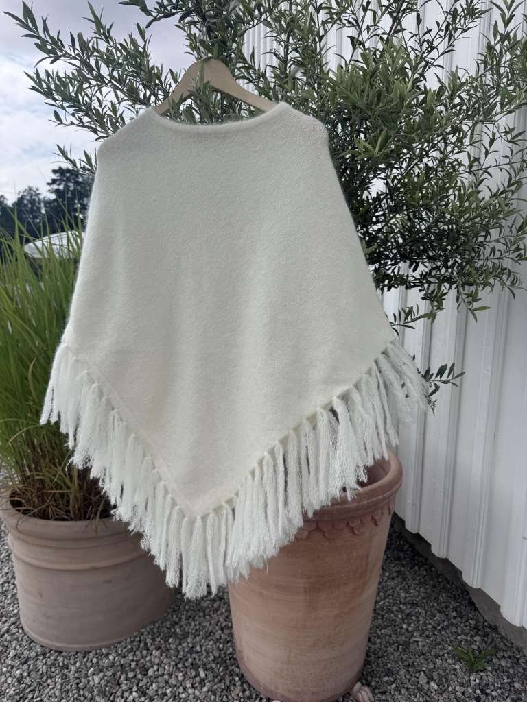 Rève, Caroline Poncho med Frynser, One Size, Off White
