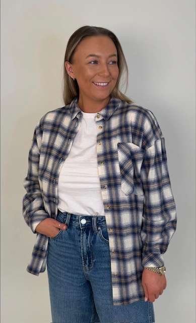 JDY MAUVE L/S CHECK LOOSE SHIRT, Flanellskjorte, Whitecap Gray BIJOU BLUE CHECK