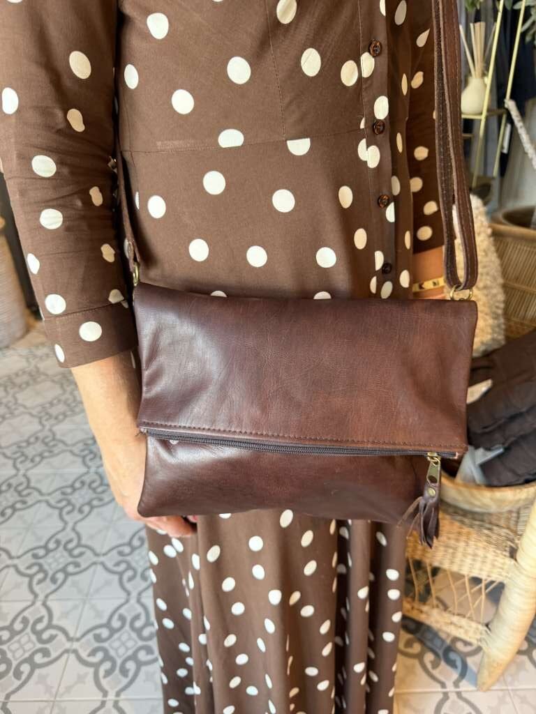 Melencraft Håndlaget skinnveske, Handmade Berber Leather Shoulder Bag, Mørk Brun