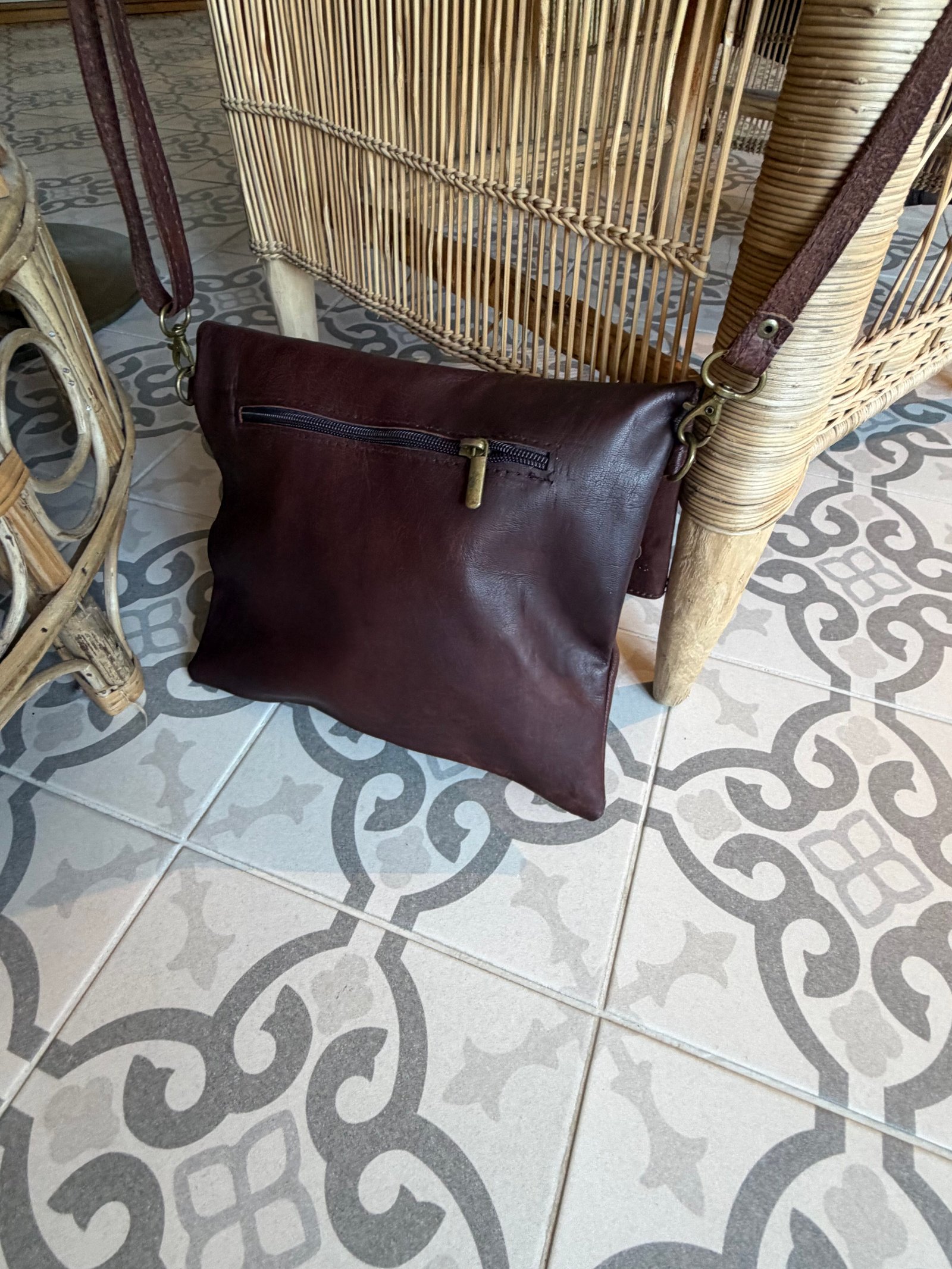 Melencraft Håndlaget skinnveske, Handmade Berber Leather Shoulder Bag, Mørk Brun - Bilde 2