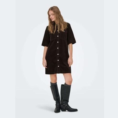JDY SHIRAZ S/S BUTTON DRESS, Chocolate Torte, Brun, Cordkjole