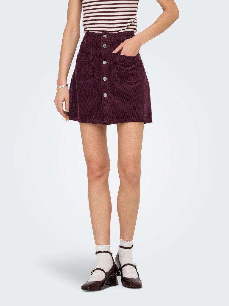 JDY SHIRAZ CORDUROY SKIRT PNT NOOS, MINISKJØRT Kordfløyel, Fig/Burgunder - Bilde 3