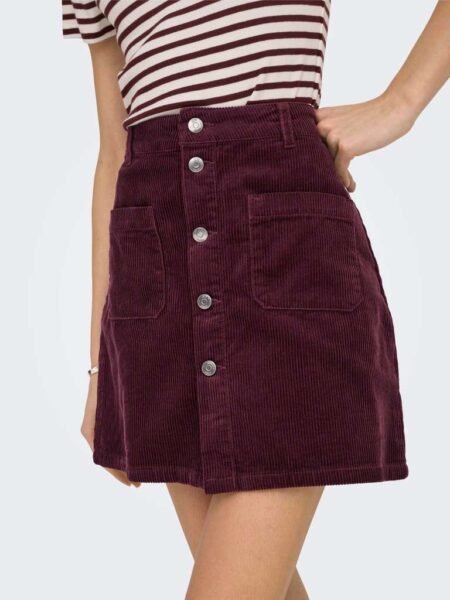 JDY SHIRAZ CORDUROY SKIRT PNT NOOS, MINISKJØRT Kordfløyel, Fig/Burgunder