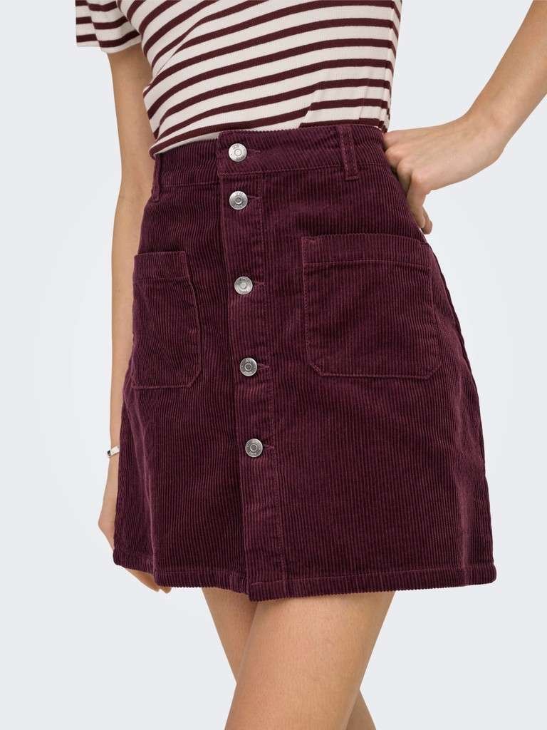 JDY SHIRAZ CORDUROY SKIRT PNT NOOS, MINISKJØRT Kordfløyel, Fig/Burgunder