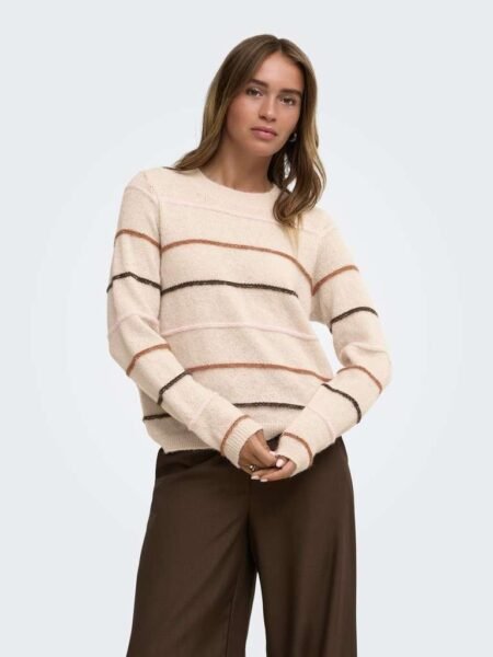 JDY SIGRID LIFE L/S ON STRUC PULLOVER KNT, strikket Genser, Cement CHALK PINK/MOCCA BISQUE/COFFEE BEAN